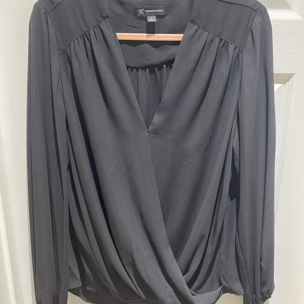 INC‎ International Concepts Black blouse with ruffle detail. Size L